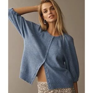 Anthropologie Puff Sleeve Cardigan Sweater in Cornflower Blue